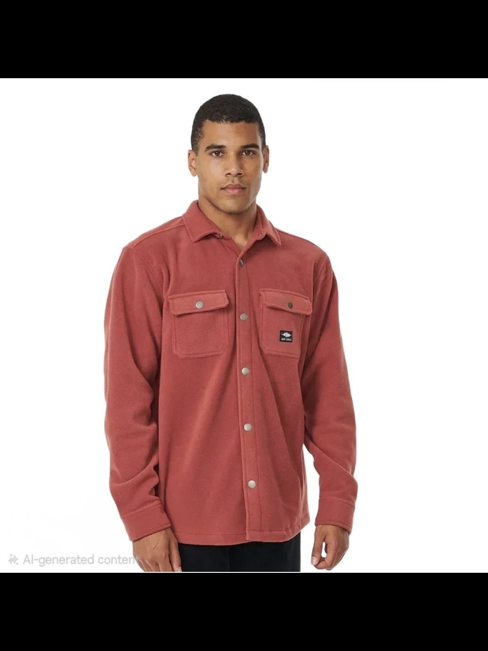 Rip Curl Men's Party Pack Polar Fleece shirt in a rust color featuring two chest